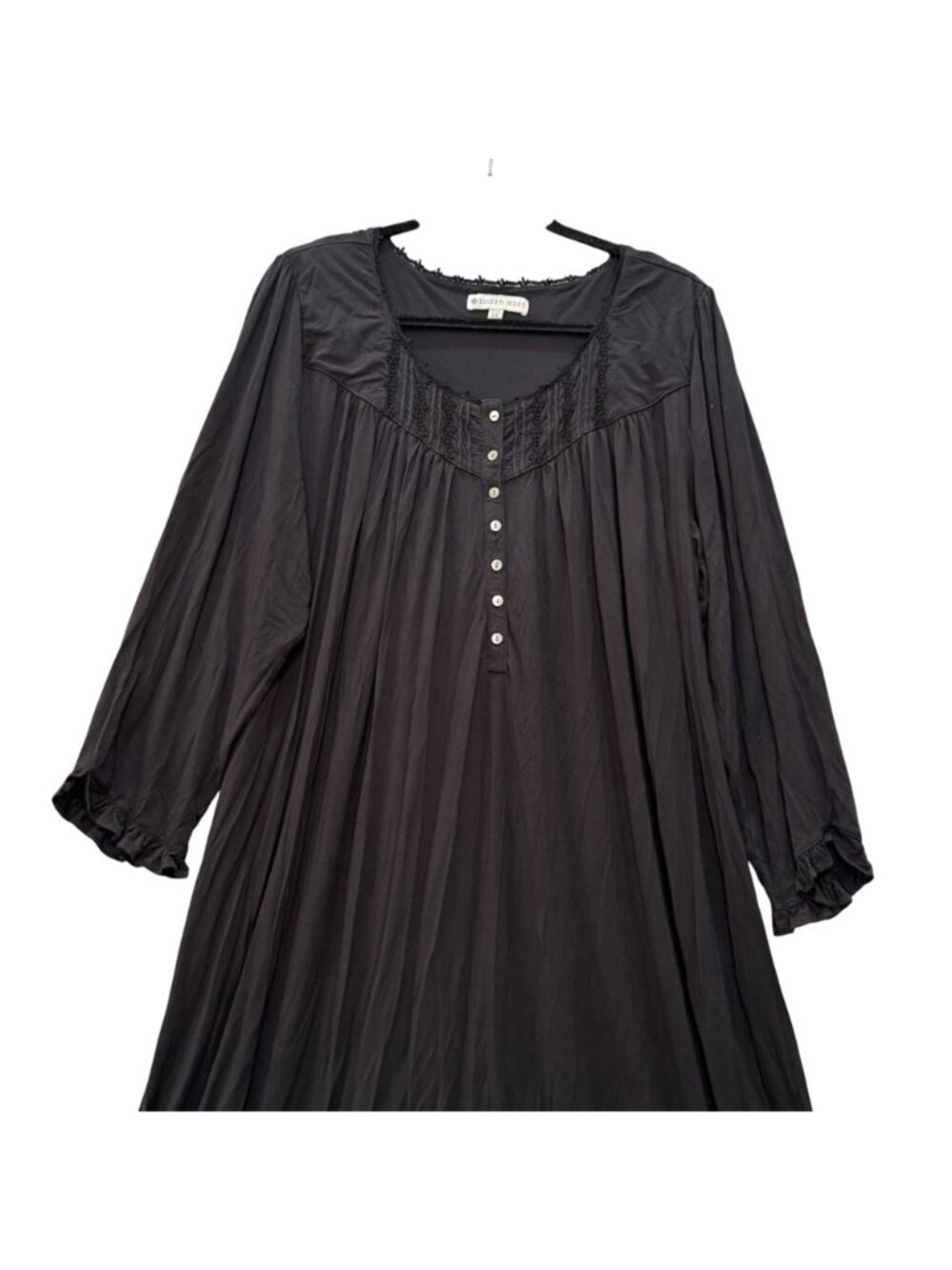 Eileen West Women's XL Nightgown Solid Black Tencel Modal Long Sleeve Waltz - Picture 2 of 9